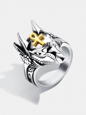 Punk Finger Rings Titanium Steel Cross Anubis Head Portrait Αξεσουάρ Ανδρικά Κοσμήματα