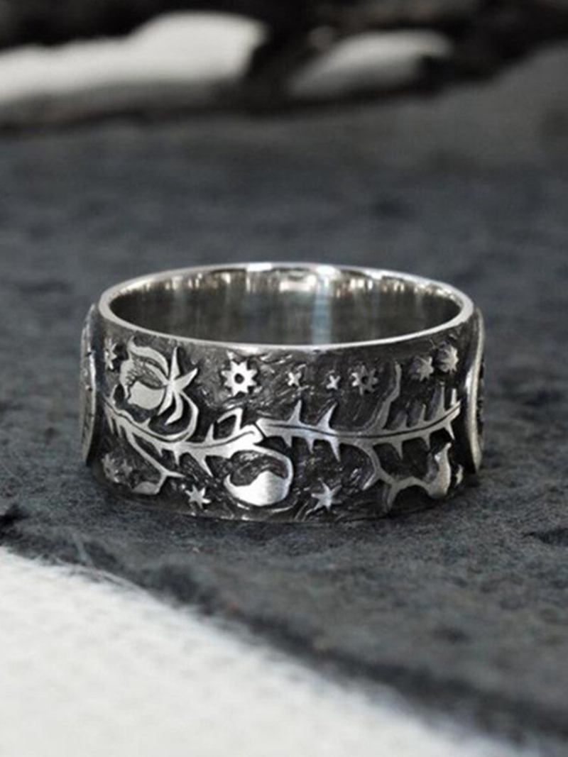 Punk Sun Moon Ring Ταϊλανδέζικο Ασημένιο Λουλούδι Δαχτυλίδι