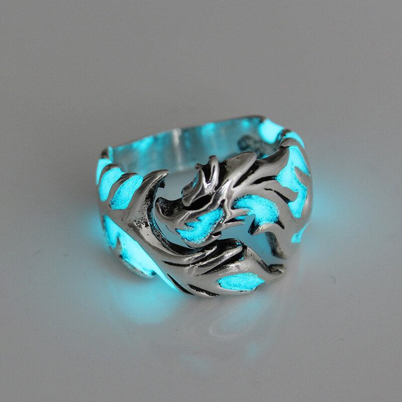 Vintage Halloween Luminous Rings Metal Hollow Flying Dragon Ανδρικά Δαχτυλίδια Κοσμήματα Αξεσουάρ