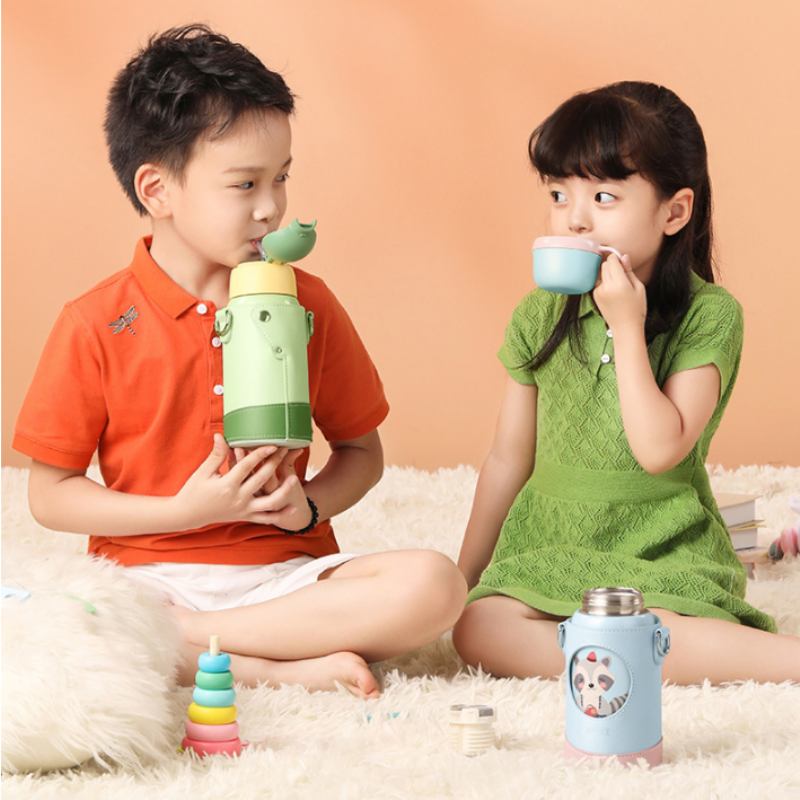 Aylee Smart Children's Thermos Cup Straw Pot Kindergarten Pupils Μπουκάλι Νερού Από Ανοξείδωτο Ατσάλι Φορητό