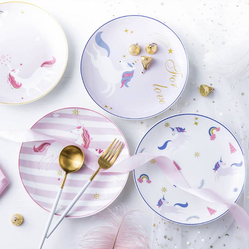 Unicorn Dinner Plates Bone China Rainbow Steak Plate