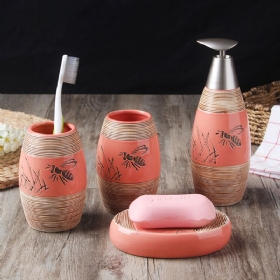 Creative Hand-drawing Line Vintage Style Ceramic 4 Τμχ Σετ Προμήθειες Μπάνιου Αξεσουάρ Οδοντική Κούπα Θήκη Οδοντόβουρτσας Δίσκος Σαπουνιού Μπουκάλι Λοσιόν