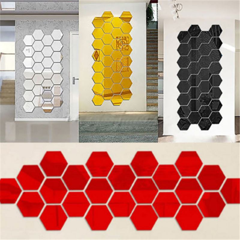 12 Τμχ 3d Diy Καθρέφτης Εξάγωνο Βινύλιο Αφαιρούμενο Αυτοκόλλητο Τοίχου Decal Τέχνη Διακόσμησης Σπιτιού