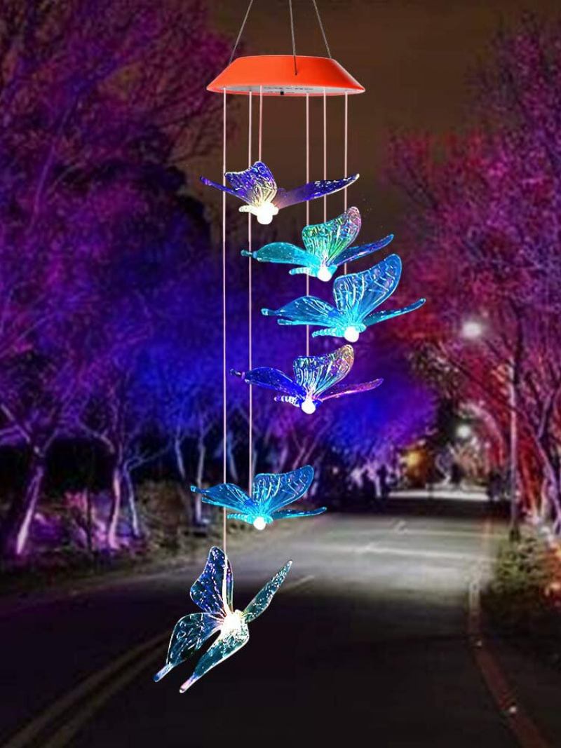 1pc Led Solar Power Butterfly Wind Chime Φωτιστικό Νυκτός Που Αλλάζει Χρώμα Διακόσμηση Αυλής Κήπου Σπιτιού
