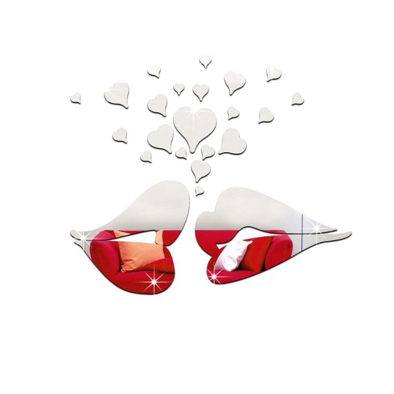 26 Τμχ 3d Lip Kiss Shape With Hearts Love Mirror Αυτοκόλλητα Τοίχου