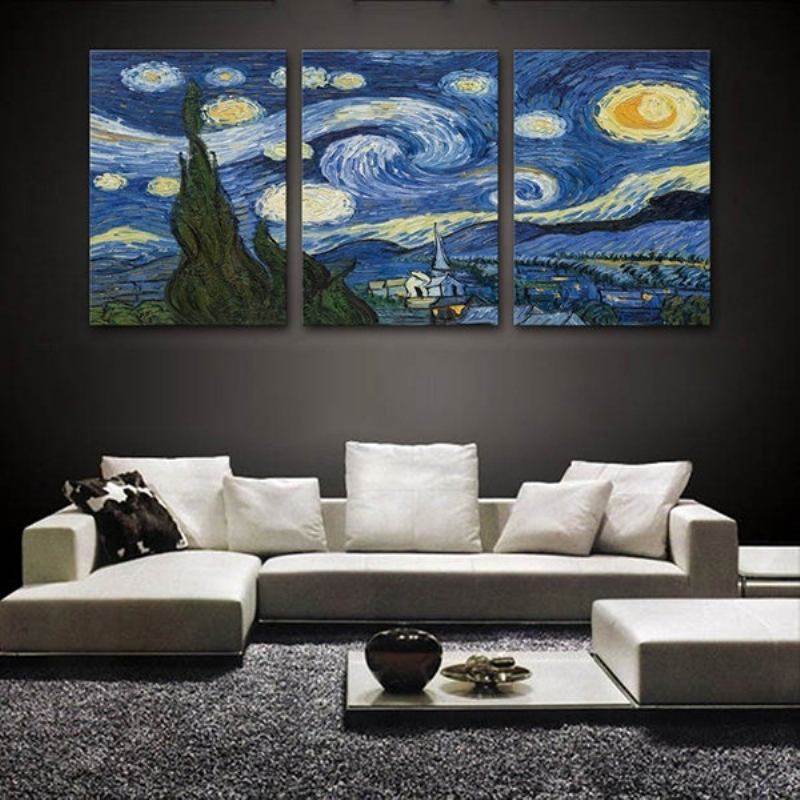 3 Τεμ. Sky Unframed Ελαιογραφία Καμβάς Μυστηριώδης Τέχνη Τοίχου Σαλόνι Διακόσμηση Σπιτιού