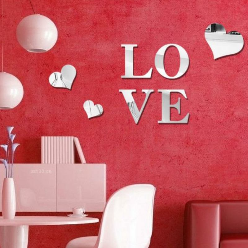 3d Πολύχρωμα Love Silver Αυτοκόλλητα Τοίχου Σε Σχήμα Καθρέφτη Diy Διακοσμητικό Γραφείου Υπνοδωματίου Σπιτιού