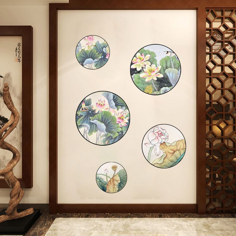 Αυτοκόλλητο Miico 2pcs Lotus Painting Διακόσμηση Δωματίου Μελέτης Σπιτιού Τοίχου Συνδυαστικά Αυτοκόλλητα