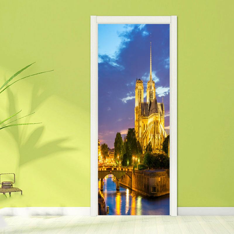 Διακοσμητικά Αυτοκόλλητα Στην Πόρτα Beautiful Paris Building 2 Set 3d Τοίχου Δημιουργικό Pvc Αφαιρούμενο