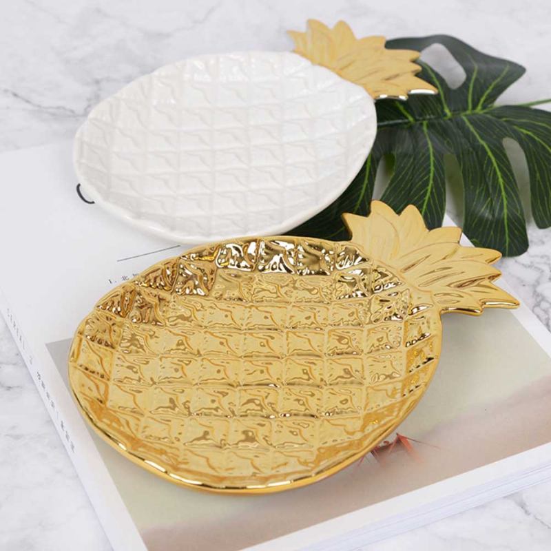 Golden Pineapple Model Κεραμικό Πιάτο Με Δημιουργική Γυαλιστερή Επιμετάλλωση Εκλεκτός Δίσκος Αποθήκευσης Κοσμημάτων Με Επιδόρπιο Με Φρούτα