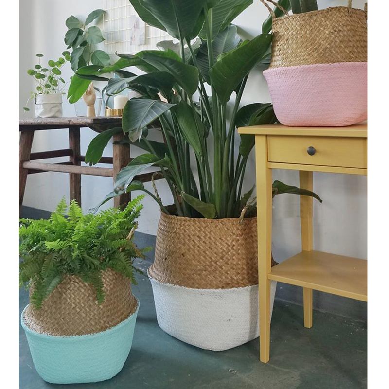 Seagrass Belly Storage Basket Shopping Bag Box Organizer Plant Pot