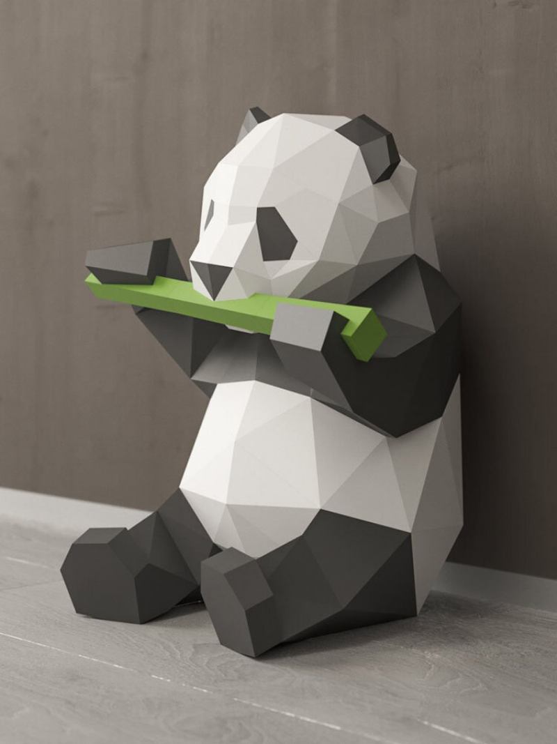 Χειροποίητο Diy Panda Eating Bamboo 3d Paper Model Διακόσμηση Σαλονιού Γραφείου Diy Craft Παζλ Εκπαιδευτικό Δώρο Για Παιδιά