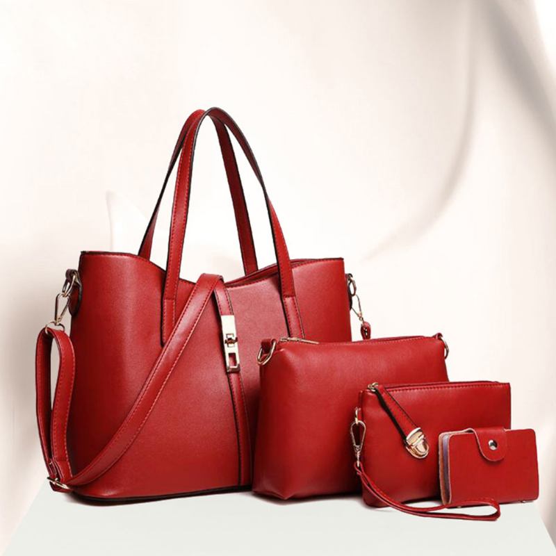 Απλά Γυναικεία Αξεσουάρ Σετ Τσάντες Lady Tote - 3 Τεμ. Μασίφ Pu Δερμάτινη Τσάντα Ώμου & Τσαντάκι Σταυρωτό Σώμα & Συμπλέκτης Με Ιμάντα