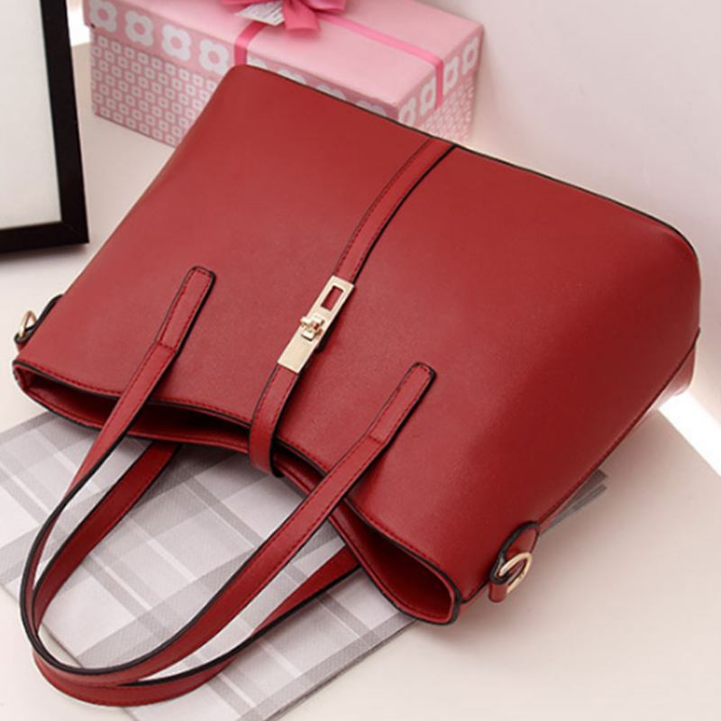 Απλά Γυναικεία Αξεσουάρ Σετ Τσάντες Lady Tote - 3 Τεμ. Μασίφ Pu Δερμάτινη Τσάντα Ώμου & Τσαντάκι Σταυρωτό Σώμα & Συμπλέκτης Με Ιμάντα