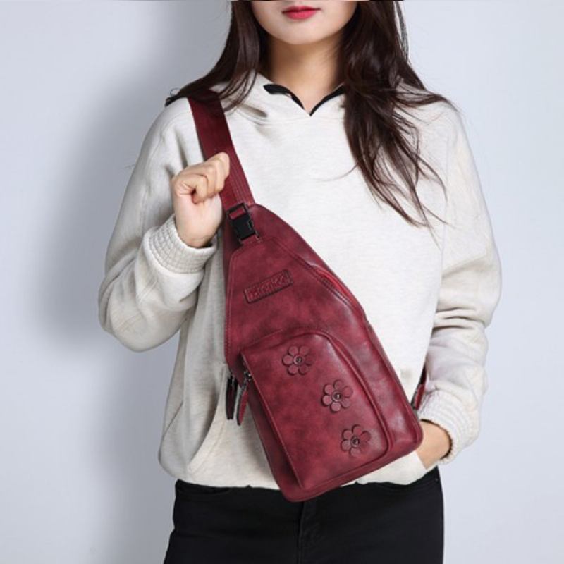 Brenice Vintage Casual Pu Δερμάτινη Floral Τσάντα Στήθους Για Γυναίκες