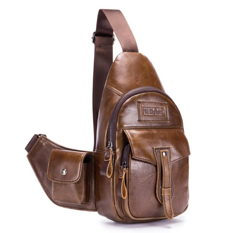 Ekphero Vintage Γνήσιο Δέρμα Μεγάλης Χωρητικότητας Τσάντα Στήθους Ταξιδίου Χιαστί Για Άνδρες