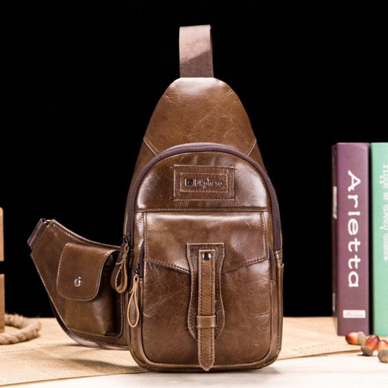 Ekphero Vintage Γνήσιο Δέρμα Μεγάλης Χωρητικότητας Τσάντα Στήθους Ταξιδίου Χιαστί Για Άνδρες