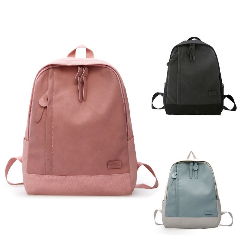 Fashion Contrast Colors Canvas Casual Backpack Τσάντα Laptop Μεγάλης Χωρητικότητας Σακίδιο Ταξιδιού Με Λειτουργική Μπροστινή Τσέπη