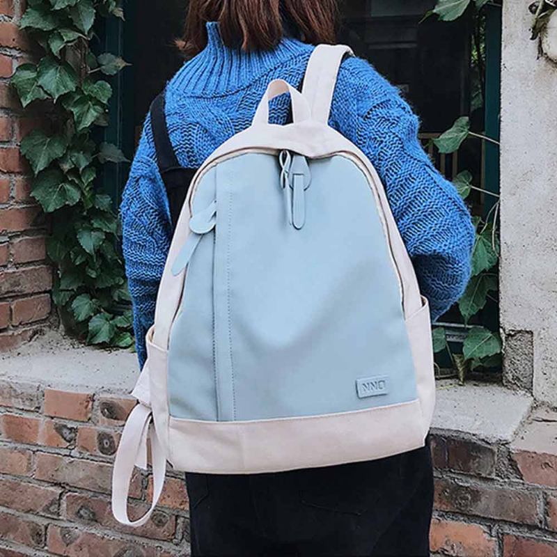 Fashion Contrast Colors Canvas Casual Backpack Τσάντα Laptop Μεγάλης Χωρητικότητας Σακίδιο Ταξιδιού Με Λειτουργική Μπροστινή Τσέπη
