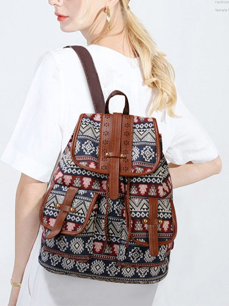 Joseko Γυναικείο Καμβά Vintage Casual Ethnic Pattern Προσωπικότητα Ταξιδιωτικό Σακίδιο Με Κορδόνια