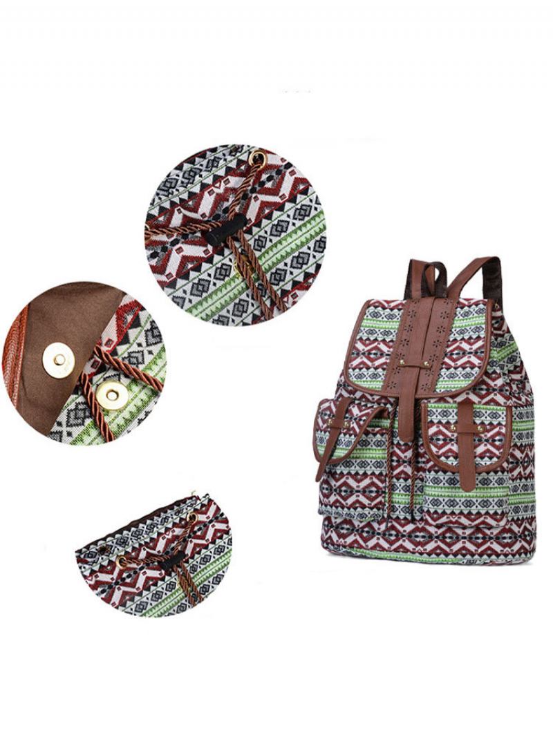 Joseko Γυναικείο Καμβά Vintage Casual Ethnic Pattern Προσωπικότητα Ταξιδιωτικό Σακίδιο Με Κορδόνια