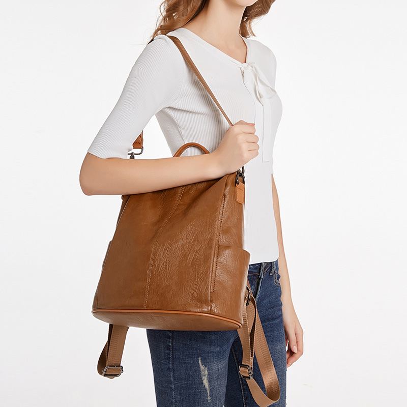 Personality Student Street Αντικλεπτική Σχολική Τσάντα Wild Fashion Casual Μαλακό Δερμάτινο Σακίδιο Πλάτης Για Κορίτσια