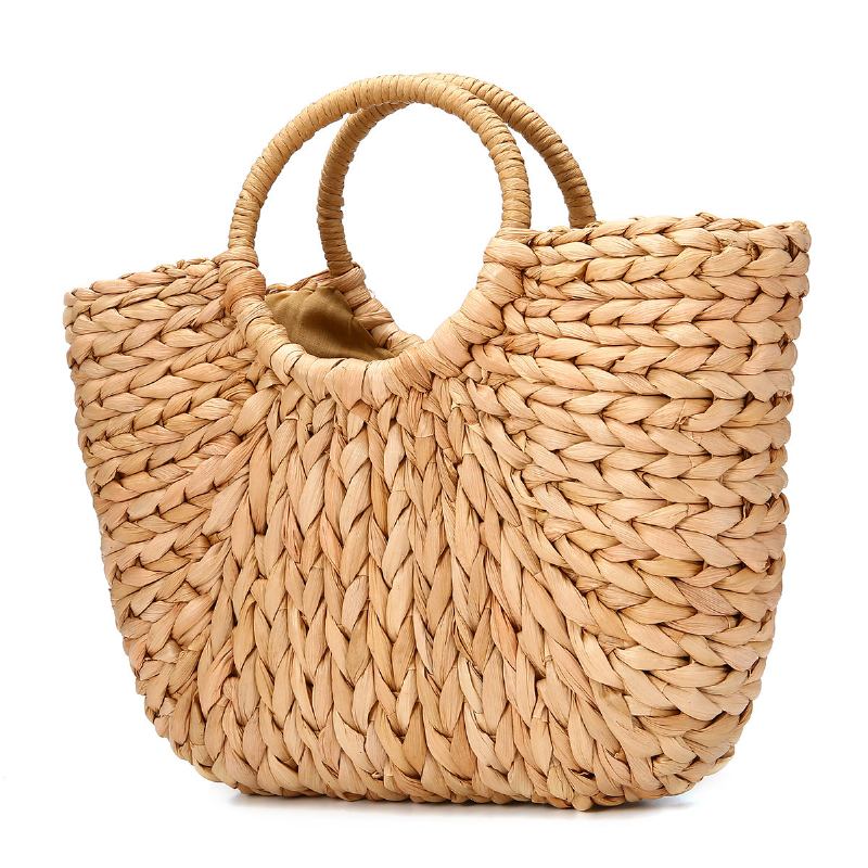 Ψάθινη Τσάντα Γυναικεία Καλοκαιρινή Rattan Handmade Woven Circle Bohemia Beach