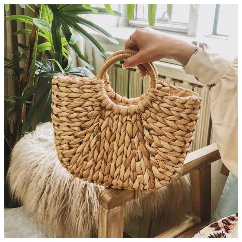 Ψάθινη Τσάντα Γυναικεία Καλοκαιρινή Rattan Handmade Woven Circle Bohemia Beach