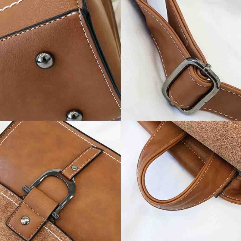 Σακίδιο Πλάτης & Τσάντα Ώμου Vintage Casual Flap Pu Δερμάτινη Σετ Μεγάλης Χωρητικότητας Μαγνητικές Τσάντες Κολεγιακή Με