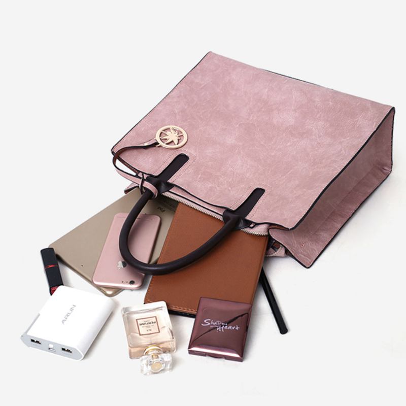 Σετ Γυναικείες Τσάντες - Frosted Pu Leather Lady Handbag & Shoulder Bag & Tote Fashion Satchel Slim Purse 3pcs