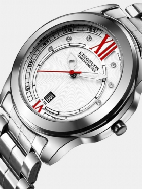 Ανδρικά Ασημένια Ρολόγια Πολυτελείας Life Waterproof Diamond Inlay Date Από Ανοξείδωτο Χάλυβα Χαλαζία