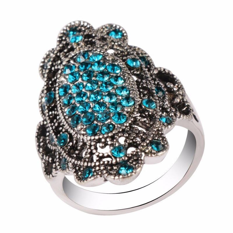 Bohemian Finger Rings Πολύχρωμα Κρυστάλλινα Κοίλα Κράματα Οβάλ Γεωμετρικά Δαχτυλίδια Ethnic Κοσμήματα Για Γυναίκες