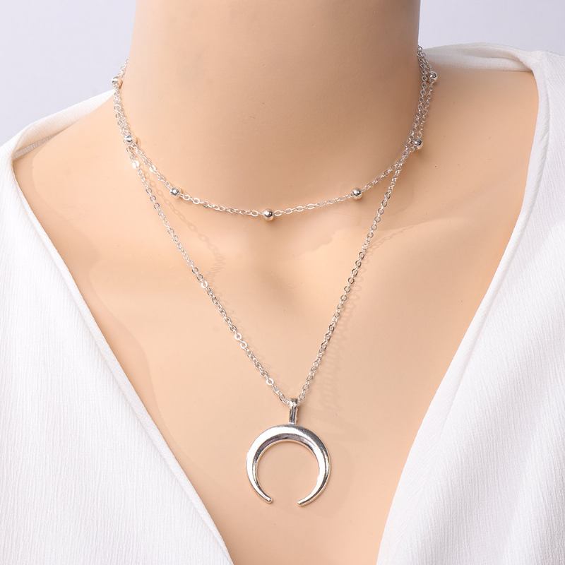 Bohemian Κρεμαστό Κολιέ Moon Stratification Chain Charm Ethnic Κοσμήματα Για Γυναίκες