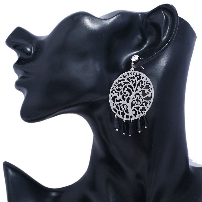 Bohemian Tree Of Life Κρυστάλλινες Φούντες Drop Ασημένια Σκουλαρίκια Fashion Dangle Για Γυναίκες