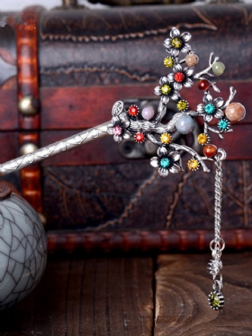 Ethnic Μοναδικά Γυναικεία Αξεσουάρ Μαλλιών Vintage Flower Tree Στρασάκια Με Φούντα Φουρκέτα