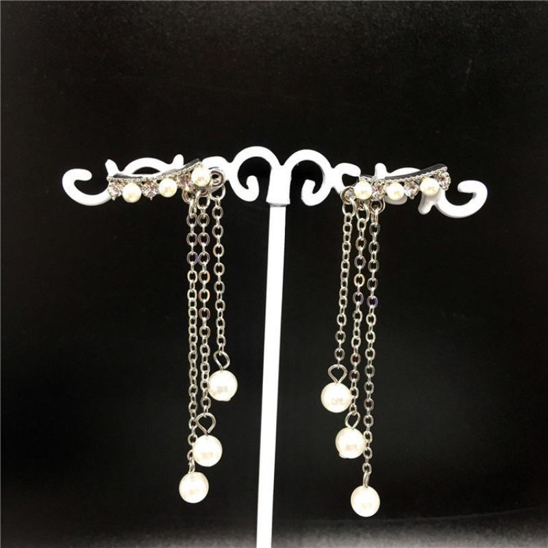 Fashion Ear Drop Σκουλαρίκια Long Chain Φούντες Imitation Pearls Earrings Κομψά Κοσμήματα Για Γυναίκες