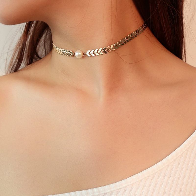 Κολιέ Μόδας Choker Ζυγαριά Ψαριού Clavicle Pearl Chain Κοσμήματα Μοντέρνα Για Γυναίκες