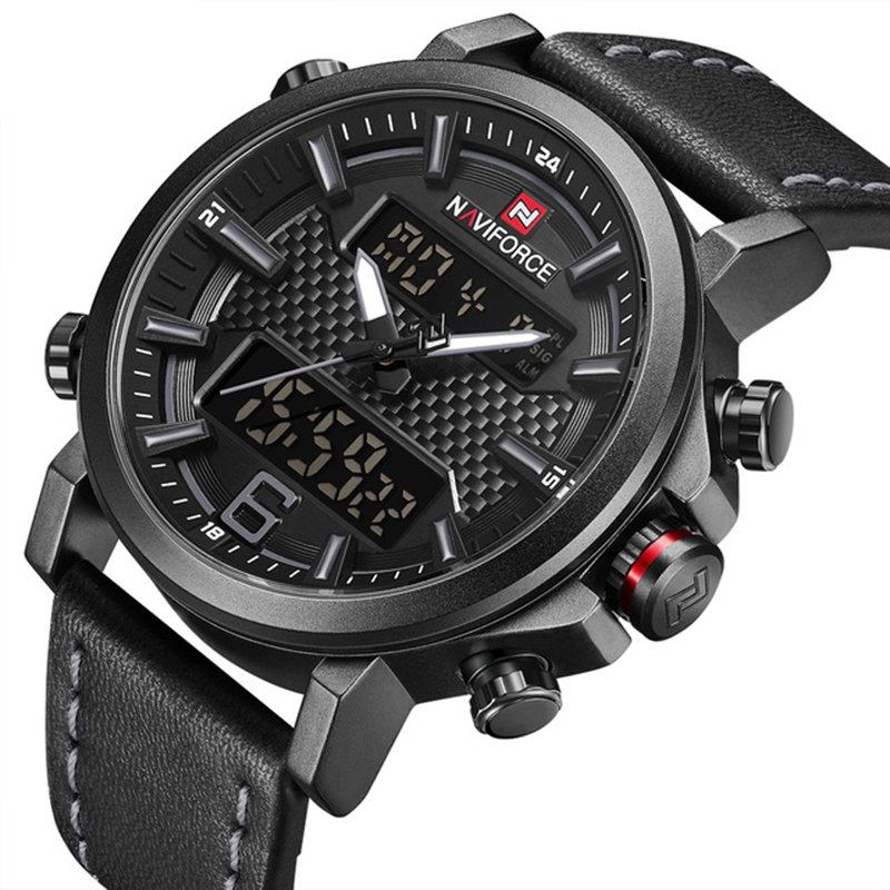 Naviforce 9135 Αδιάβροχα Ανδρικά Ρολόγια Ψηφιακού Ρολογιού Δερμάτινη Ζώνη Chronograph