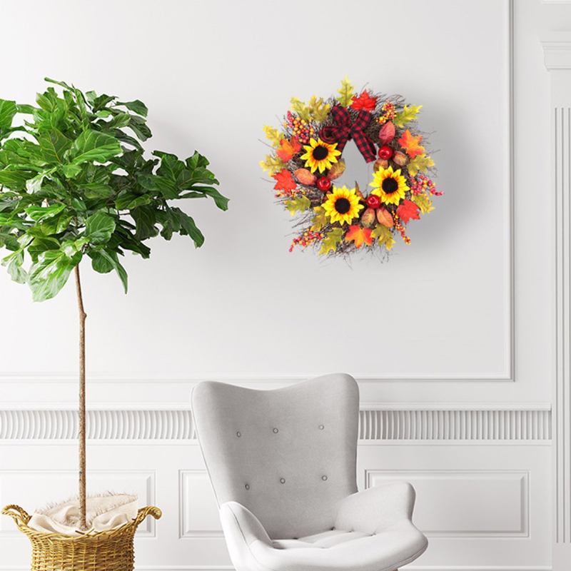 Στεφάνι Πόρτας Sunflower Maple Leaf 17.7 Ιντσών Φθινοπωρινή Διακόσμηση Σπιτιού Εξωτερικού Χώρου