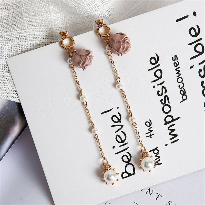 Sweet Ear Drop Σκουλαρίκια Rose Pearls Tessals Chain Μενταγιόν Dangle Κομψά Κοσμήματα Για Γυναίκες