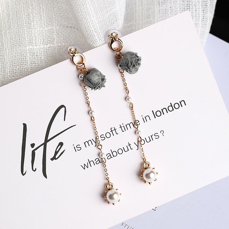 Sweet Ear Drop Σκουλαρίκια Rose Pearls Tessals Chain Μενταγιόν Dangle Κομψά Κοσμήματα Για Γυναίκες