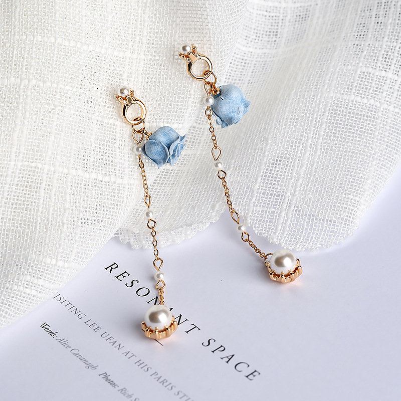 Sweet Ear Drop Σκουλαρίκια Rose Pearls Tessals Chain Μενταγιόν Dangle Κομψά Κοσμήματα Για Γυναίκες