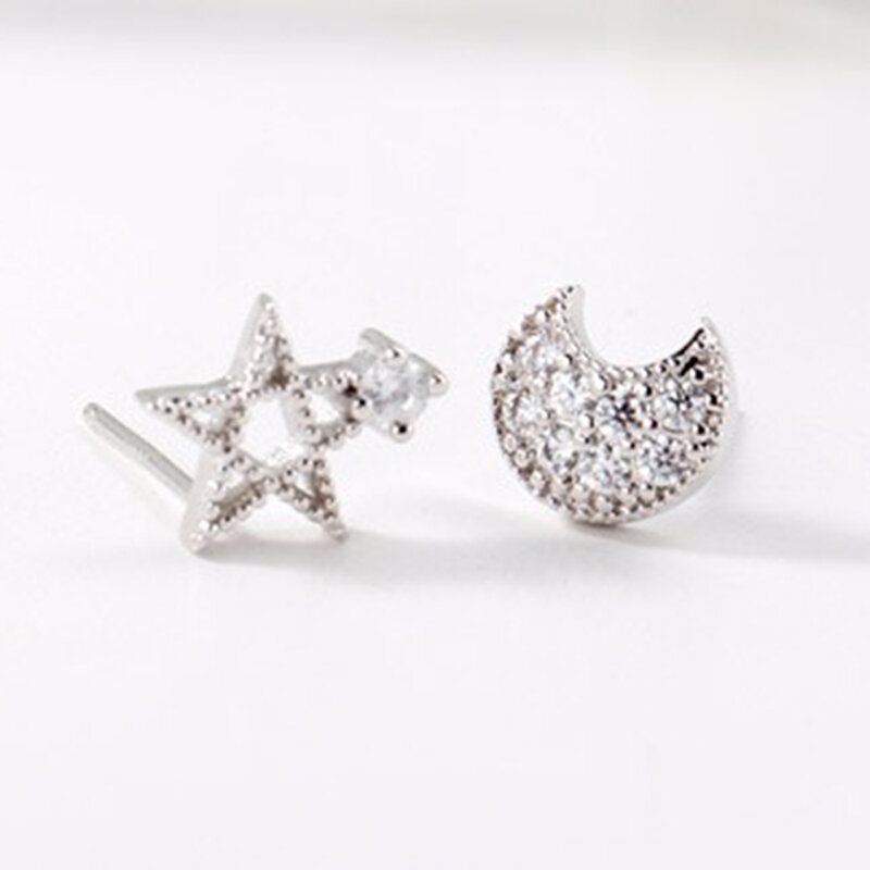 Sweet Ear Stud Earrings S925 Sterling Silver Moon Star Zircon Κομψά Κοσμήματα Για Γυναίκες