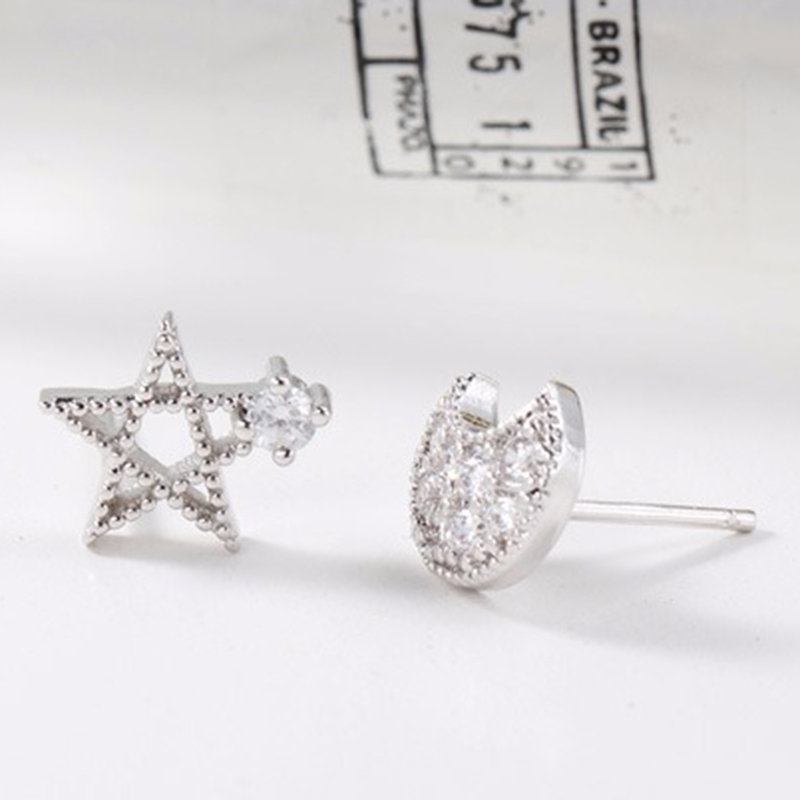 Sweet Ear Stud Earrings S925 Sterling Silver Moon Star Zircon Κομψά Κοσμήματα Για Γυναίκες