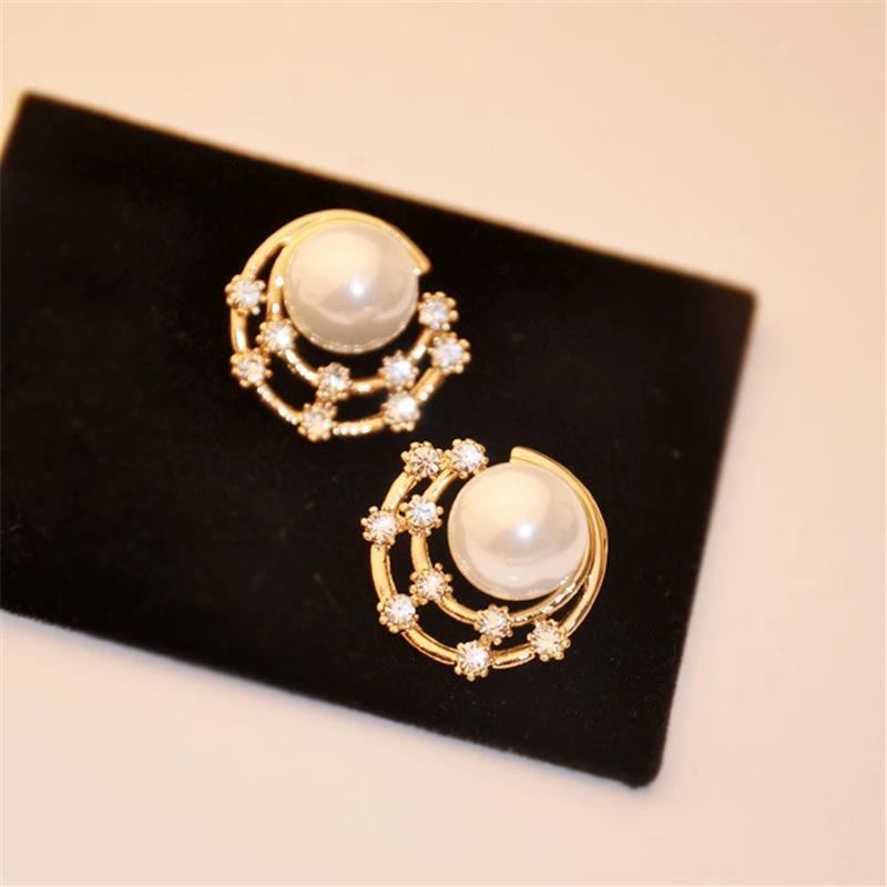 Sweet Ear Stud Σκουλαρίκια Starry Sky Rhinestone Moon Shaped Round Χαριτωμένα Κοσμήματα Για Γυναίκες