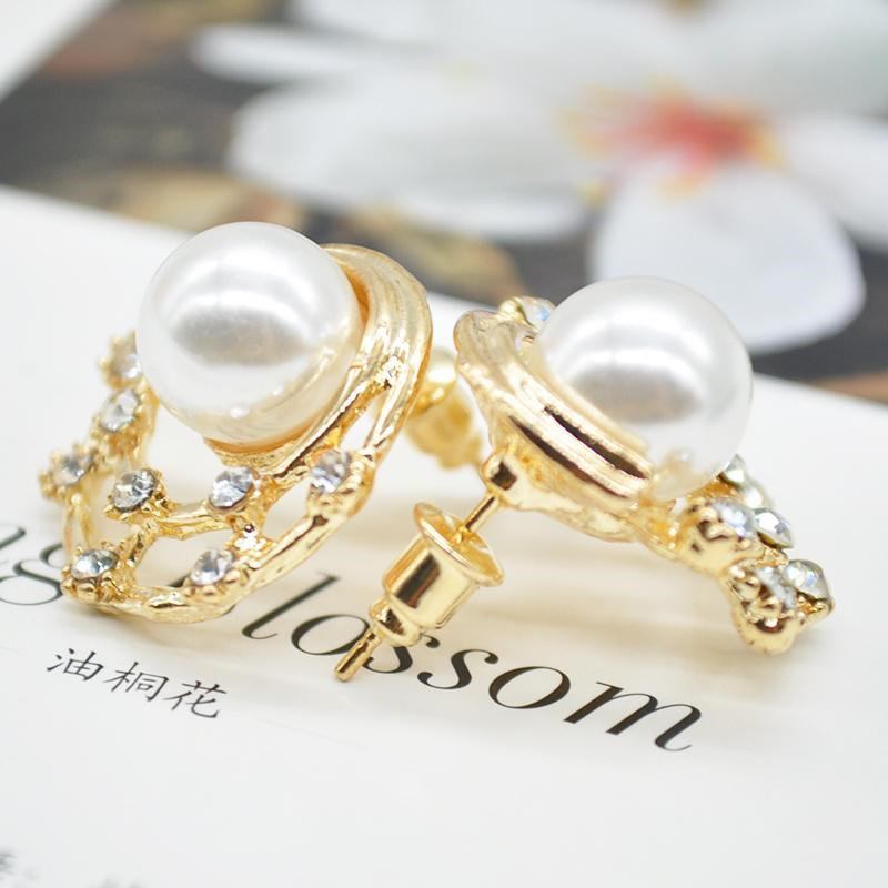 Sweet Ear Stud Σκουλαρίκια Starry Sky Rhinestone Moon Shaped Round Χαριτωμένα Κοσμήματα Για Γυναίκες