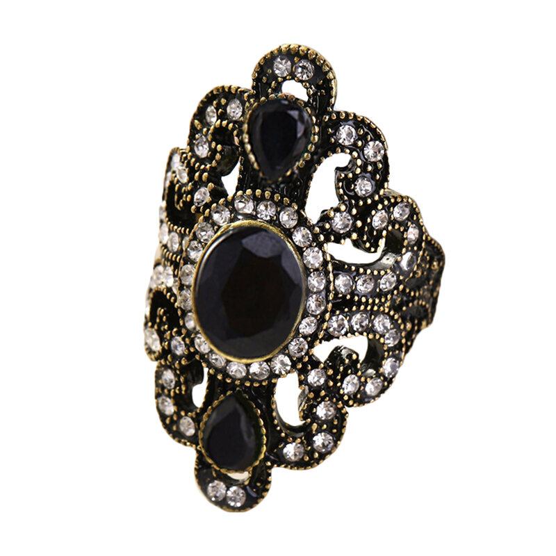 Vintage Δάχτυλα Δαχτυλίδια Gemstone Rhinestone Hollow Oval Geometric Rings Ethnic Κοσμήματα Για Γυναίκες