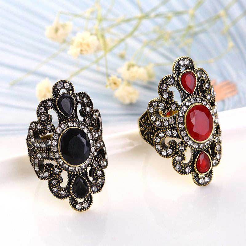 Vintage Δάχτυλα Δαχτυλίδια Gemstone Rhinestone Hollow Oval Geometric Rings Ethnic Κοσμήματα Για Γυναίκες