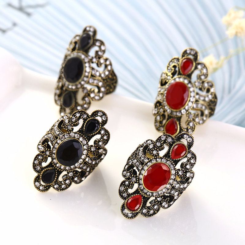 Vintage Δάχτυλα Δαχτυλίδια Gemstone Rhinestone Hollow Oval Geometric Rings Ethnic Κοσμήματα Για Γυναίκες