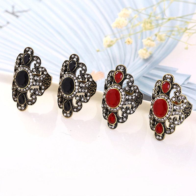 Vintage Δάχτυλα Δαχτυλίδια Gemstone Rhinestone Hollow Oval Geometric Rings Ethnic Κοσμήματα Για Γυναίκες